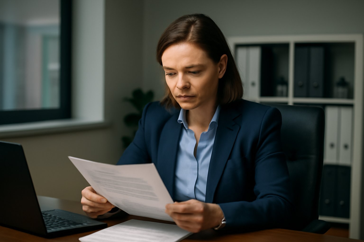Care home manager reviewing compliance report
