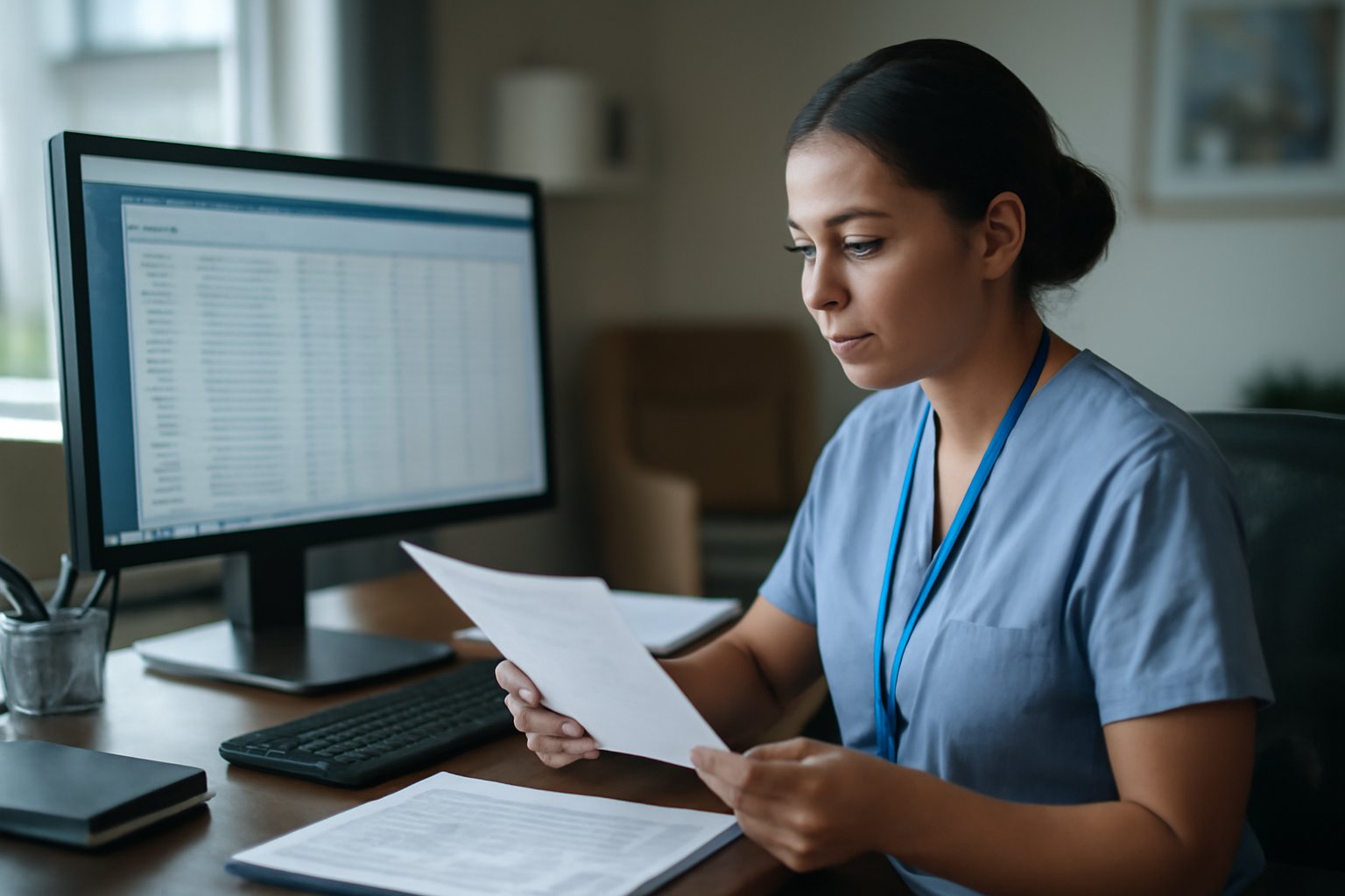 Care home data governance and compliance at a professional desk