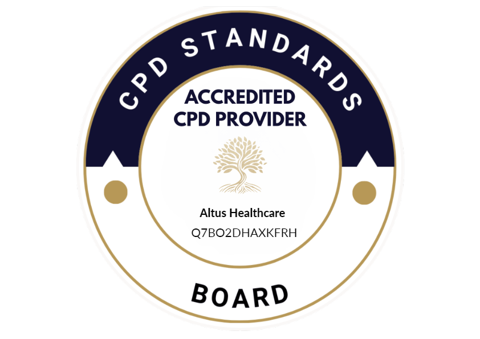CPD Standards Board Accredited CPD Provider seal for Altus Healthcare, provider ID Q7BO2DHAXKFRH